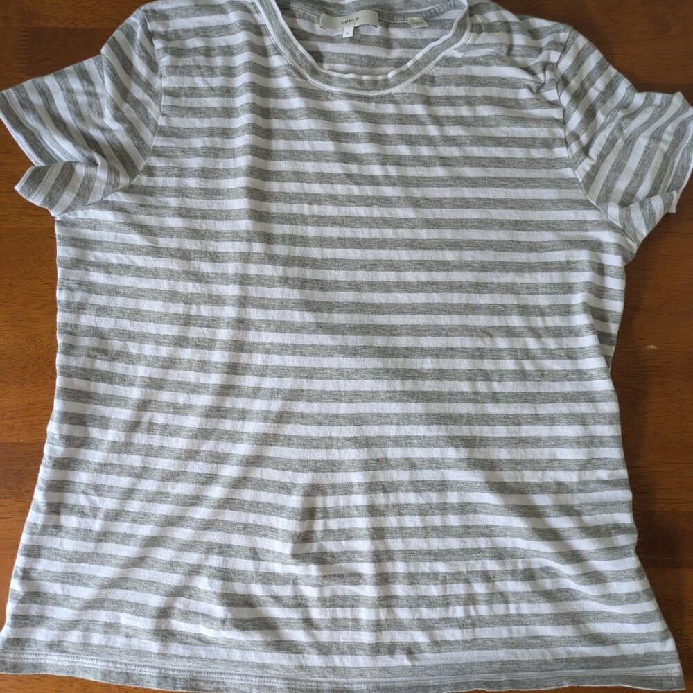 Vince Gray and White Striped Short Sleeve Tee